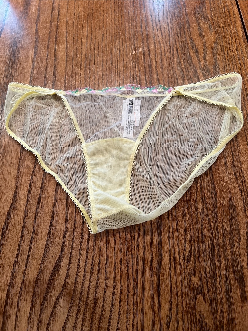 Victoria's Secret Sheer Pale Yellow Bikini Briefs Size L